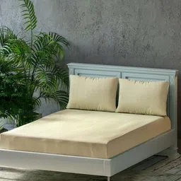 Trance Home Linen Beige Pure Cotton 300 TC Queen Size Bedsheet Set 1.90 m x 1.52 m-image-46