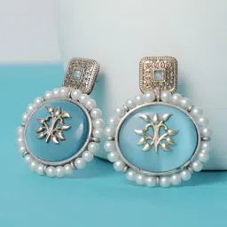 SIVA BY ANIKA Brass-Plated Artificial Stones Studded & Beaded Circular Drop Earrings-8