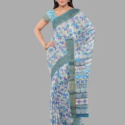 The Chennai Silks Zari Jute Cotton Printed Fusion Saree-picture-24