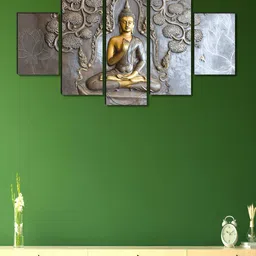 Myntra Elegant Homes Black & Gold-Toned 5 Piece Canvas Religious Wall Paintings-image-78