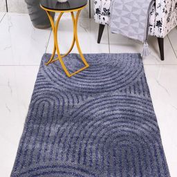 Saral Home Blue Geometric Anti-Skid Polyester Carpet-13