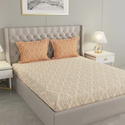 Raymond Home Orange & Grey Geometric 144 TC Queen Bedsheet with 2 Pillow Covers-picture-10