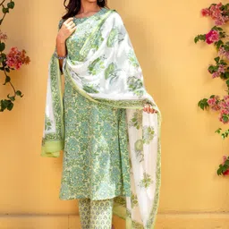 all about you Women Floral Printed Regular Kurta with Trousers & With Dupatta-picture-13