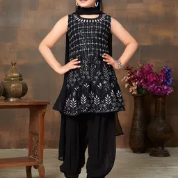 BAESD Girls Ethnic Motifs Embroidered Regular Sequinned Kurti with Patiala & With Dupatta-picture-3