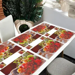 REVEXO 6Pc Red & Green Printed Rectangle Costers & Table Placemats-15