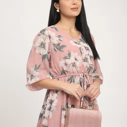 R&B Floral Print Flared Sleeve Fit & Flare Midi Dress-picture-42