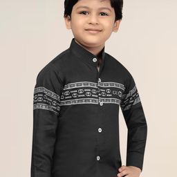 FASHION GRAB Boys Classic Regular Fit Band Collar Horizontal Striped Cotton Casual Shirt-image-84