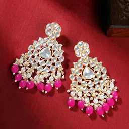 TEEJH Gold-Plated Classic Artificial Stones Studded and Beaded Chandbalis image 2