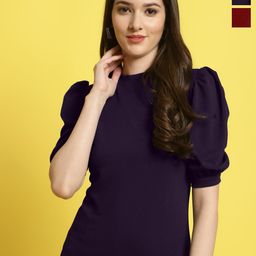 Metronaut Women Pack Of 2 Sweetheart Neck Puff Sleeves Crop Top-image-67