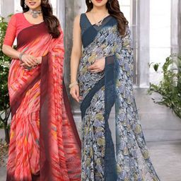 Moda Rapido Pack of 2 Floral Printed Pure Georgette Saree-image-81