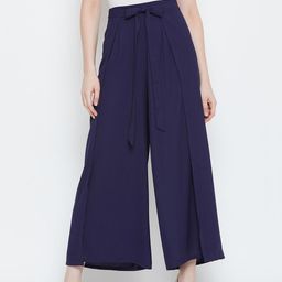 La Zoire Women Flared Crepe Palazzos-image-52