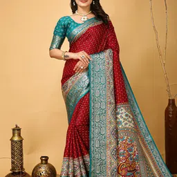 Anouk Rustic Kalamkari Zari Silk Blend Sungudi Saree-picture-6