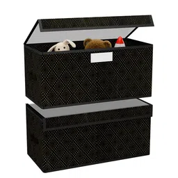 Kuber Industries Black & Beige 2 Pieces Printed Storage Box Organisers With Lid-5
