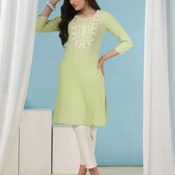 AKIMIA Women Striped Mirror Work Cotton Kurta-picture-26