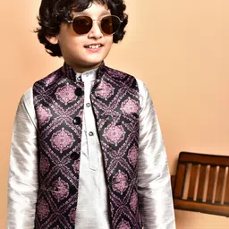 PRINTCULTR Boys Band Collar Three-Quarter Sleeves Regular Kurta & Churidar & Nehru Jacket image 2