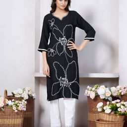 MISS CLOTHING Floral Embroidered Straight Kurtas-image-65