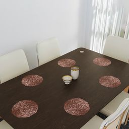 Aura Rose Gold-Toned 2 Pieces Self-Design Leather Round Shaped Table Placemats-picture-26