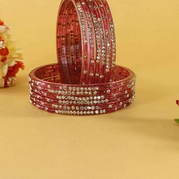 LAVAZZA Set Of 12 Zircon Diamond & Beads Work Glass Bangles-18