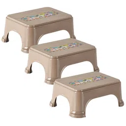 Kuber Industries 3Pcs Grey Printed Square Shape Plastic Stool-85