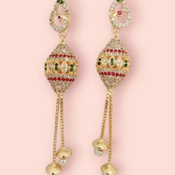 Opal Touch Gold-Plated Cubic Zirconia Studded Teardrop Shaped Drop Earrings-15