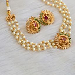 ROFARWORD Gold-Plated Cubic Zirconia Stones Studded & Pearls Beaded Jewellery Set-image-29
