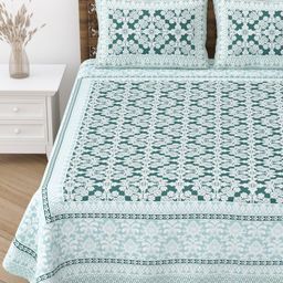 Desi Mantra Blue & White Floral 120 TC Queen Bedsheet with 2 Pillow Covers-image-30