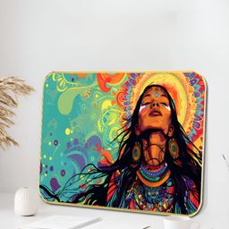 Livin'luxe Blue & Orange Psychedelic Mandala Style Modern Wooden Painting Wall Art-picture-11