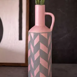 curiocasa Modem Pink & Grey Printed Ceramic Flower Vase-picture-4