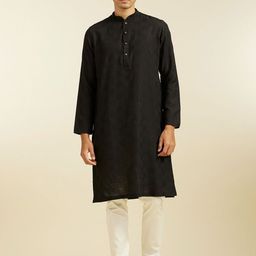 Diwas by Manyavar Checked Woven Design Mandarin Collar Straight Kurta With Trouser-image-7