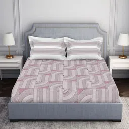 SPACES Essentials Pink Geometric Pure Cotton 130 TC Queen Bedsheet & 2 Pillow Covers-image-30