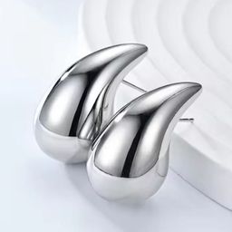 DressBerry Set Of 2 Silver-Plated Stainless Steel Teardrop Shaped Studs-31