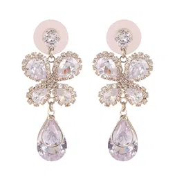 Voylla Korean Bling Rhodium-Plated AD & Crystal Studded Flutter Drop Earrings image 3