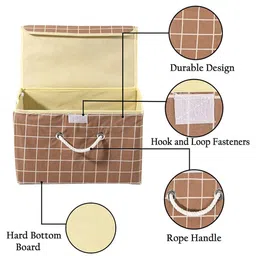 Kuber Industries Brown Checked Multipurpose Medium Storage Box With Lid & Handle image 2
