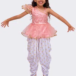 Twisha Girls Embroidered One Shoulder Top With Dhoti Pants-image-99