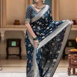VILLE FASHION Ethnic Motifs Woven Design Zari Art Silk Kanjeevaram Saree-picture-36