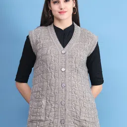 VANYA Women Cable Knit Self Design Sleeveless Sweaters-20
