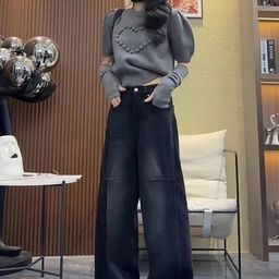 StyleCast Women Comfort Wide Leg High-Rise Mildly Distressed Light Fade Stretchable Jeans-image-40