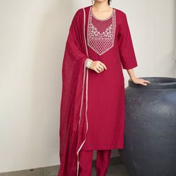 Anouk Ethnic Motifs Yoke Design Embroidered Chanderi Silk Kurta With Trousers And Dupatta-picture-24