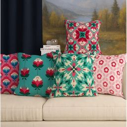 Aura Pink & Green Set of 5 Quirky Square Cushion Covers-picture-13