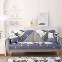 HomeCloud Grey & White Printed Cotton Sofa Cover With Arms-image-22