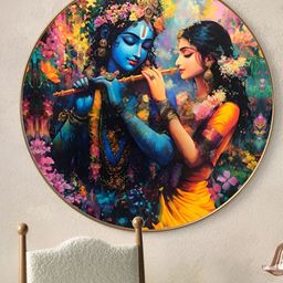 SAF Blue & Orange Radha Krishna Divine Wall Religious Printed Wooden Wall Art-43