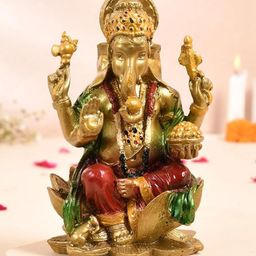 CRAFTAM Gold-Toned and Red Ganesh ji Murti Religious Idol Showpiece-image-6