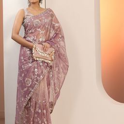 Libas Ethnic Motifs Embroidered Sequinned Net Saree-image-51