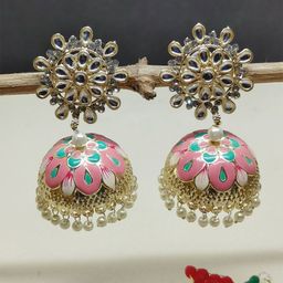 Soniya Crafts Gold Plated Artificial Stones Studded And Beaded Dome Shaped Jhumkas-image-74