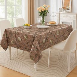MVNK GROUP Brown Floral Waterproof Plastic 6-Seater Table Cover with Textured details-47