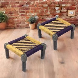 Ikiriya Set of 2 Wood Vintage Square Foot Stools-35
