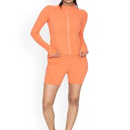 STRCH Women Nylon Lightweight Longline Training or Gym Open Front Jacket with Embroidered-4