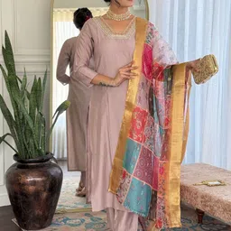 NIZA FASHION Women Embroidered Regular Kurta with Trousers & With Dupatta-17