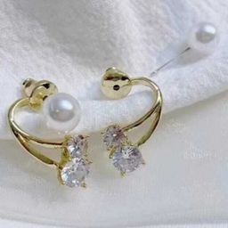 Celestique Artificial Stones Studded And Pearls Beaded Contemporary Studs-8