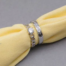 PASU FASHION Set Of 2 Silver Plated Crystals Adjustable Couple Finger Rings-picture-38